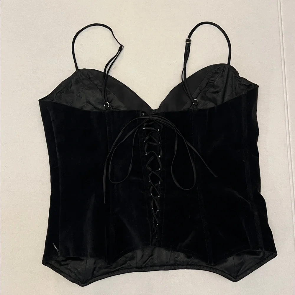 BCBGMAXAZRIA BLACK VELVET CORSET TOP WITH LACE-UP BACK SIZE 12 - Picture 6 of 16